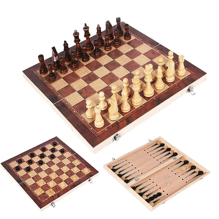 3-in-1 Travel Board Game Set – Chess, Checkers & Backgammon with Dice