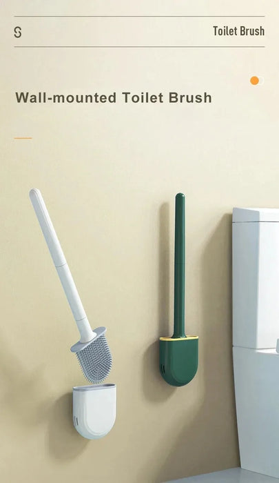 Wall-Mounted Soft TPR Toilet Brush with Removable Handle — Space-Saving