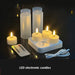 Rechargeable LED Tea Lights – Pack of 12, Black Wick, Remote-Controlled Flame-Effect