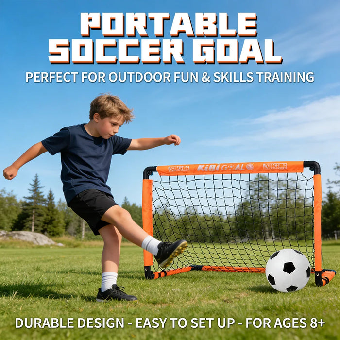 Kids Foldable Football Goal with Ball & Pump — Portable Outdoor Set