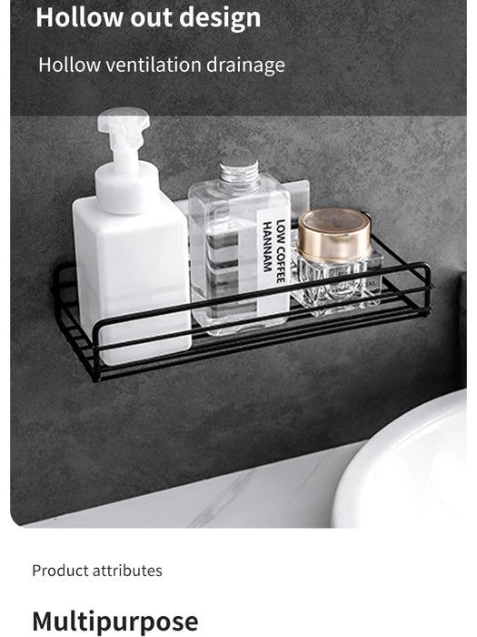 Corner Punch-Free Storage Rack — Single-Tier Bathroom & Kitchen Shelf (Black)
