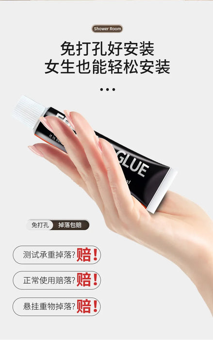 No-Punch Wall-Mounted Kitchen Rack with Movable Hook Spoon Holder — White Aluminium