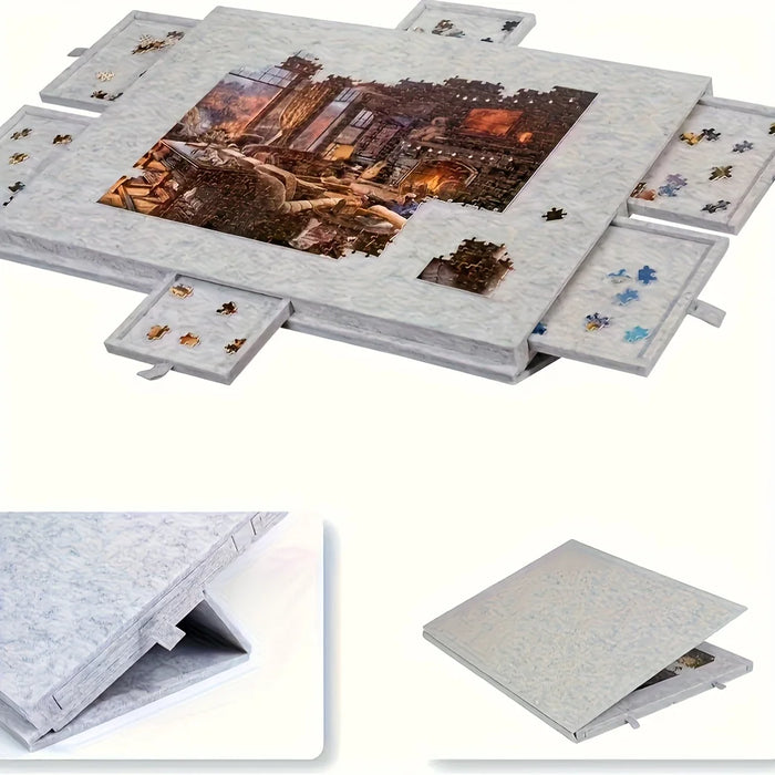 Jigsaw Puzzle Sorting Table with 6 Drawers & Felt Surface — Fits 1000pcs, Includes Display Lid & Stand