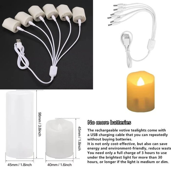 USB Rechargeable Flameless Tea Lights with Remote & Timer – 6 Pack Warm White