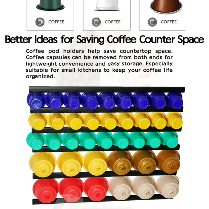 Universal Coffee Capsule Holder – 10 Adhesive Strips for K‑Cup, Nespresso, Dolce Gusto