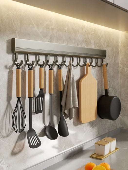 Drill-Free Wall-Mounted Aluminium Hook Rack — 6/8/10 Hook Options
