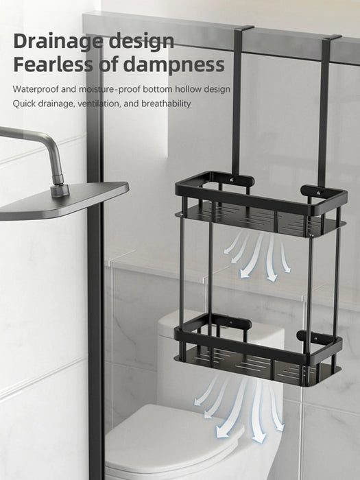 QH Dual-Tier Shower Caddy — Metal & Plastic Bathroom Shelf (Wall or Over-Door)