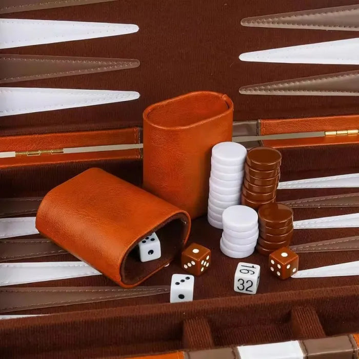 Classic 3‑in‑1 Backgammon Travel Set with Leather Case — Chess & Checkers (11/15/18 inch)