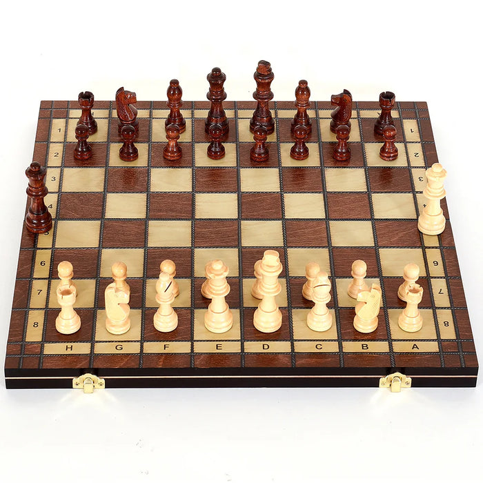 Magnetic Wooden Chess, Checkers & Backgammon Set — Foldable Travel Board with Extra Queens