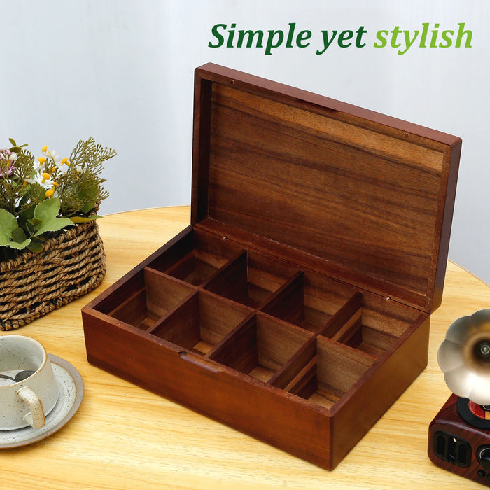 Wooden Tea Box with Lid — 4 or 8-Compartment Tea Bag Organiser