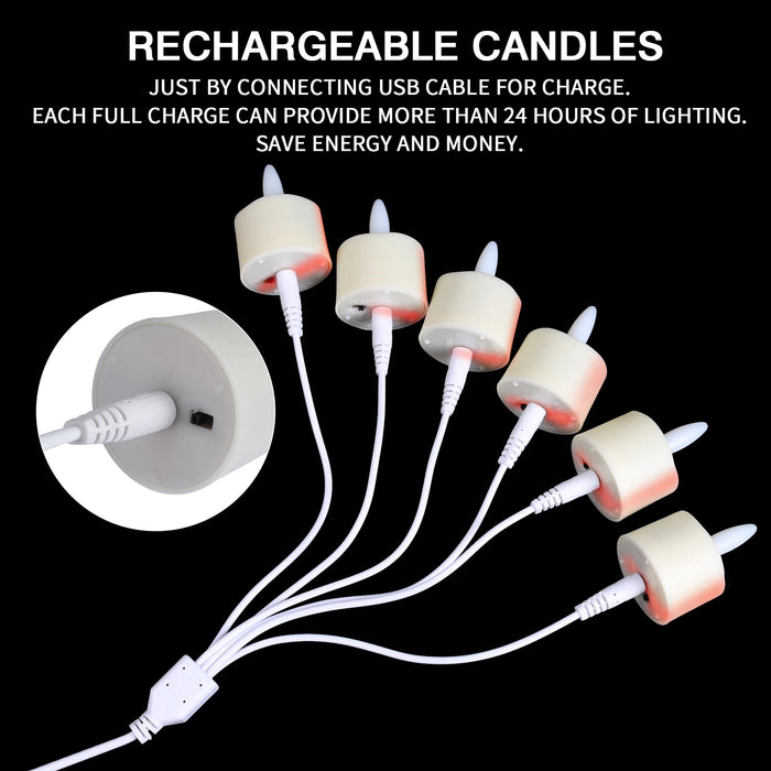 Rechargeable Flameless LED Tea Lights with Remote & Timer — 3D Flicker, 2700K