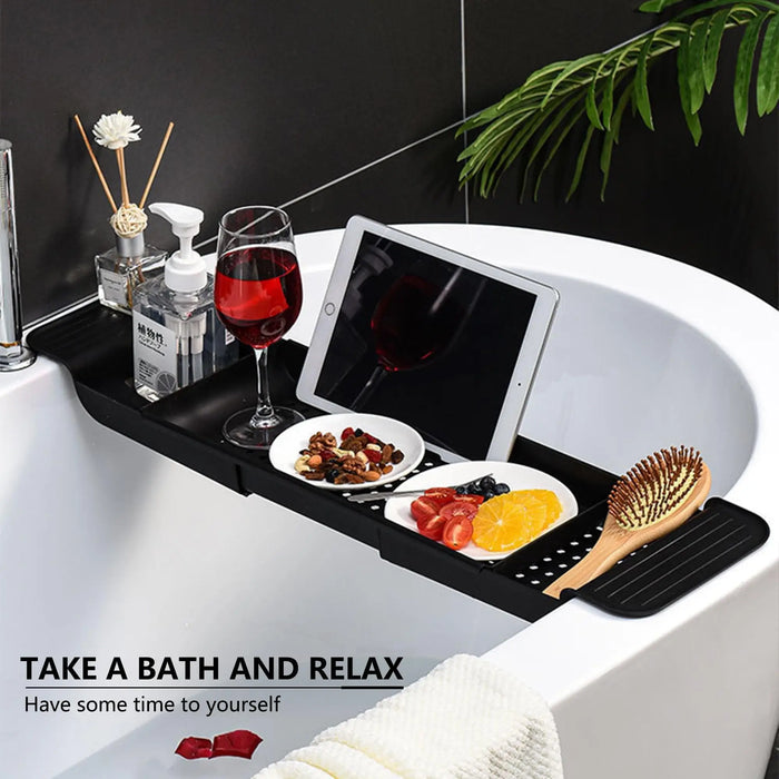 Expandable Bath Caddy Tray — PVC Bathtub Shelf for Candle, Towel, Book, Phone & Wine