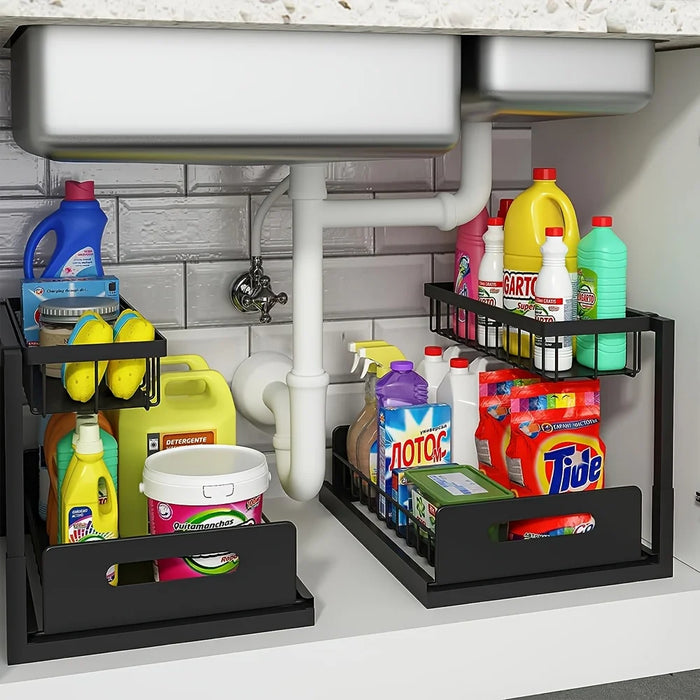 2-Tier Sliding Under-Sink Organiser – Rustproof Metal Storage for Kitchen & Bathroom Cabinets