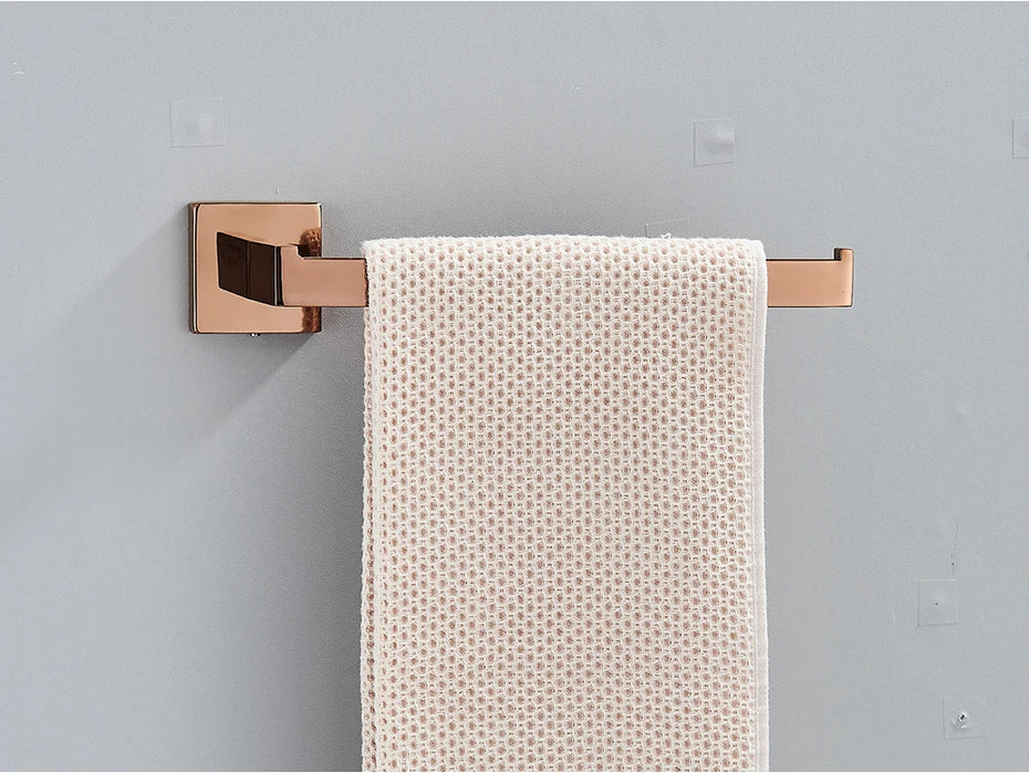 Rose Gold Bathroom Hardware Set — Stainless Steel Towel Rail, Toilet Paper Holder & Hook