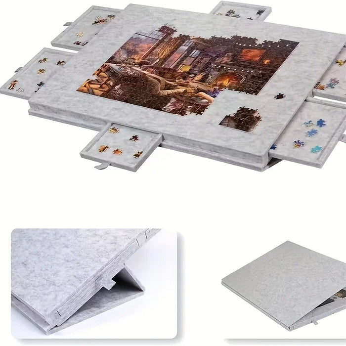 1500-Piece Jigsaw Puzzle Table with 6 Drawers — Felt Board, Tilting 2‑in‑1 Stand & Cover, Lightweight Portable