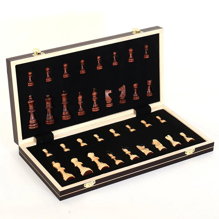 Magnetic Wooden Chess, Checkers & Backgammon Set — Foldable Travel Board with Extra Queens