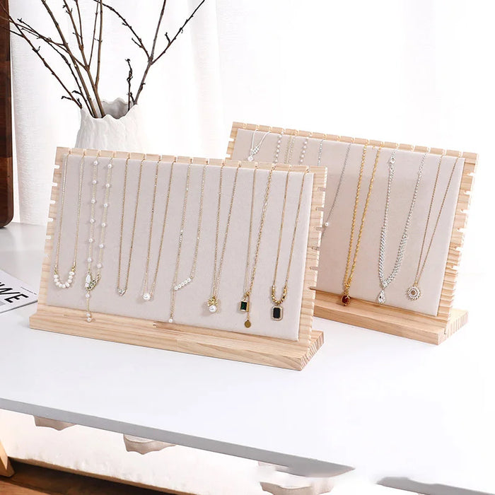 Large Wood Jewellery Display Stand — Necklace & Bracelet Rack with Faux Suede Interior