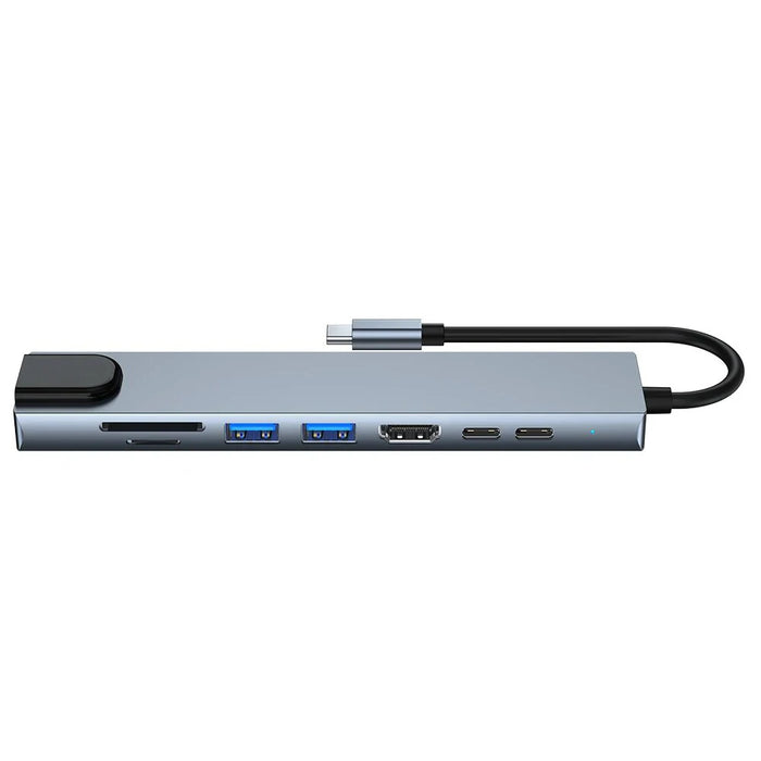 USB-C 8-in-1 Hub — HDMI 4K 30Hz, 100W PD, RJ45 100Mbps, SD/TF & USB 3.0