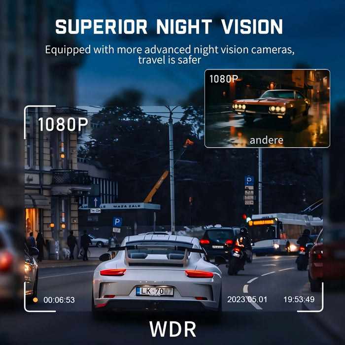 4-Channel Car Dash Cam with Wi‑Fi — FHD 1080p Front, Side & Rear, Night Vision, Hardwire Option