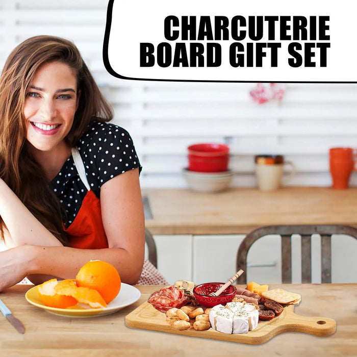 Bamboo Charcuterie Board Set - Wooden Cheese Serving Tray with Cutlery