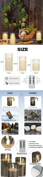 Acrylic Flameless Flickering Candles with Remote & Timer — Battery LED Pillars