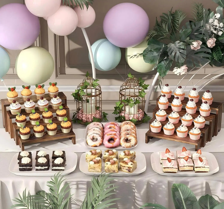 Stackable Wooden Tiered Riser Stands – Cupcake & Dessert Display (4 or 8pcs)
