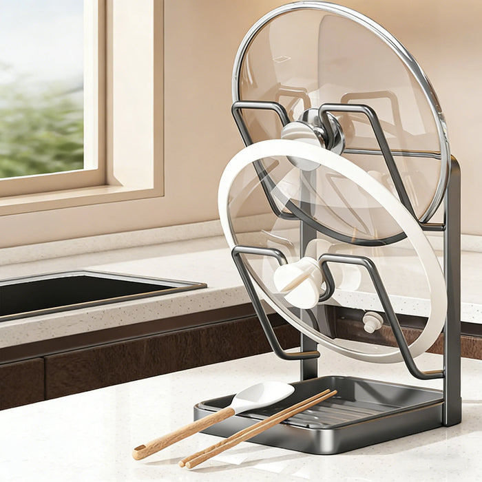Pot Lid & Cutting Board Rack – Steel Holder, Single or Double Layer (White/Grey)