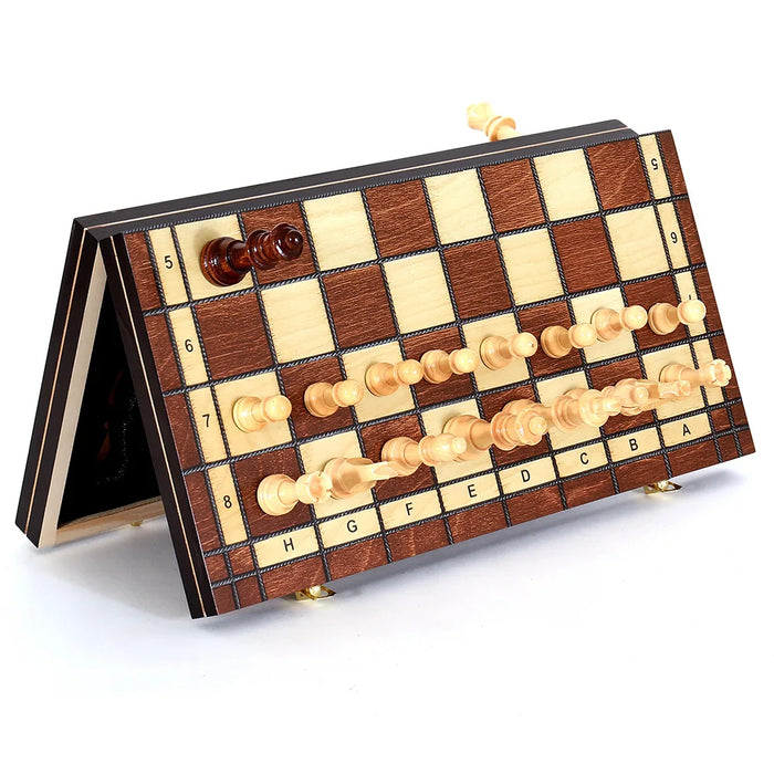 Magnetic Wooden Chess, Checkers & Backgammon Set — Foldable Travel Board with Extra Queens