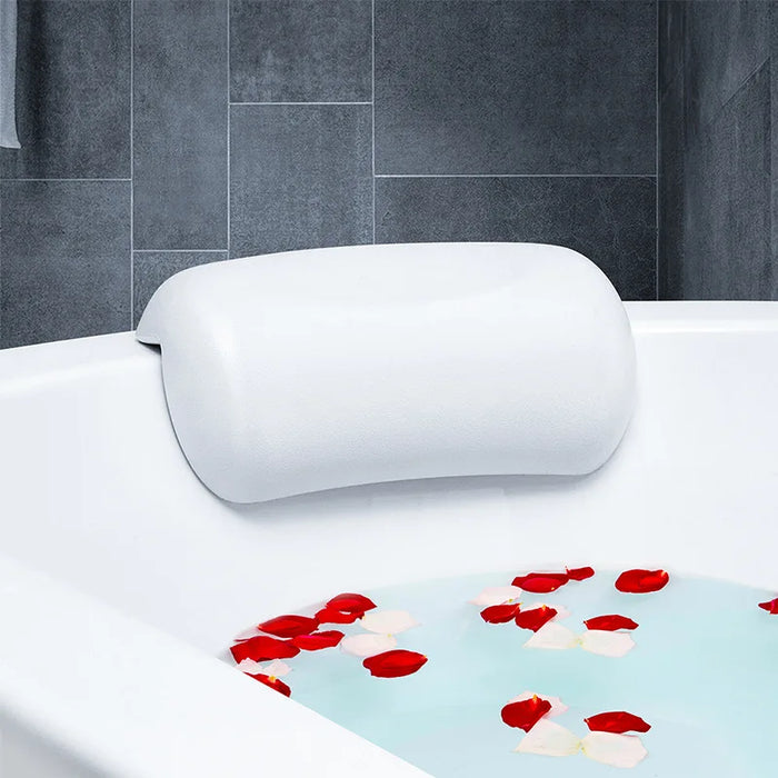 Waterproof PU Bath Pillow with Suction Cups — Spa Headrest (White)