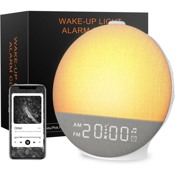 Wake-Up Light Sunrise Alarm Clock with White Noise, Bluetooth Speaker & Colour-Changing Night Light