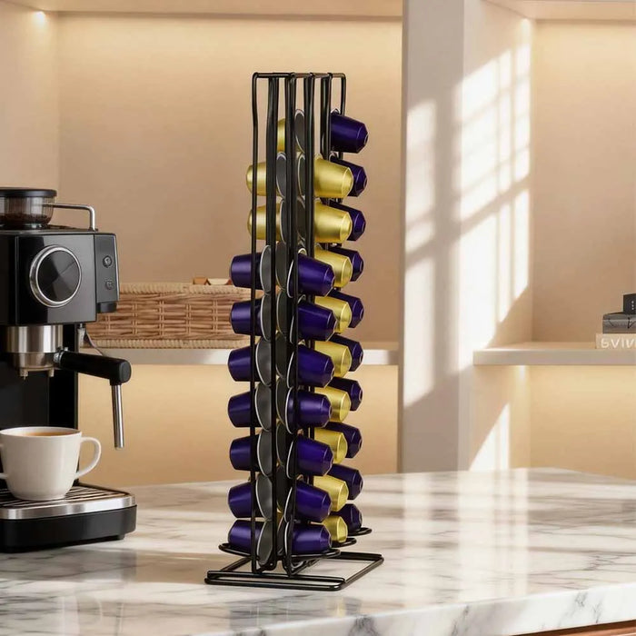 60-Capsule Metal Coffee Pod Rack — Floor-Standing Nespresso Storage (Black)