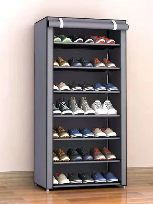 6/8/10-Layer Dustproof Shoe Cabinet Organiser — Non-woven, Space-saving
