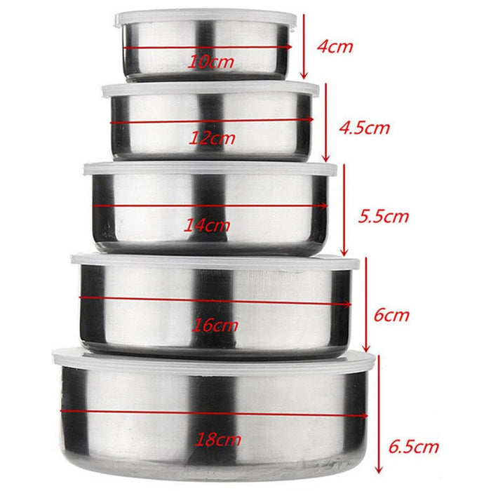 5-Piece Stainless Steel Nesting Mixing Bowl Set — 5 Sizes for Cooking, Baking & Storage