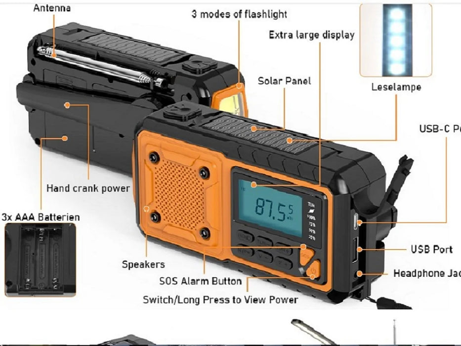 5000mAh Emergency Hand Crank Radio — AM/FM/SW, Solar, USB & NOAA Alerts