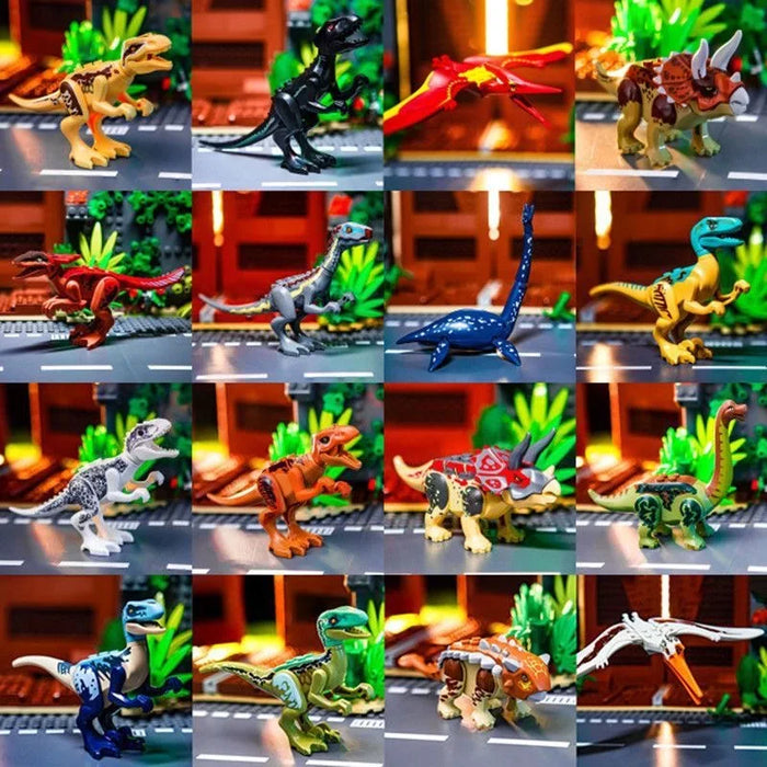 Jurassic Dinosaur Building Blocks - Velociraptor, Triceratops, Indominus & T‑Rex Models