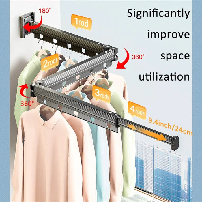 Aluminium Folding Wall-Mounted Drying Rack — Space-Saving Collapsible Clothes Hanger