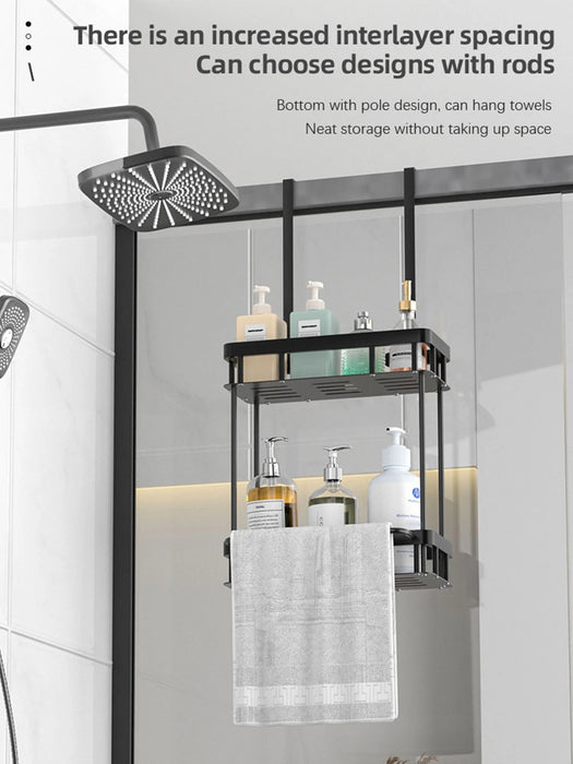 QH Dual-Tier Shower Caddy — Metal & Plastic Bathroom Shelf (Wall or Over-Door)
