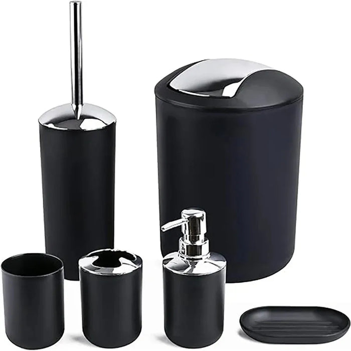 6-Piece Plastic Bathroom Accessory Set — Toothbrush Holder, Dispenser, Soap Dish & More