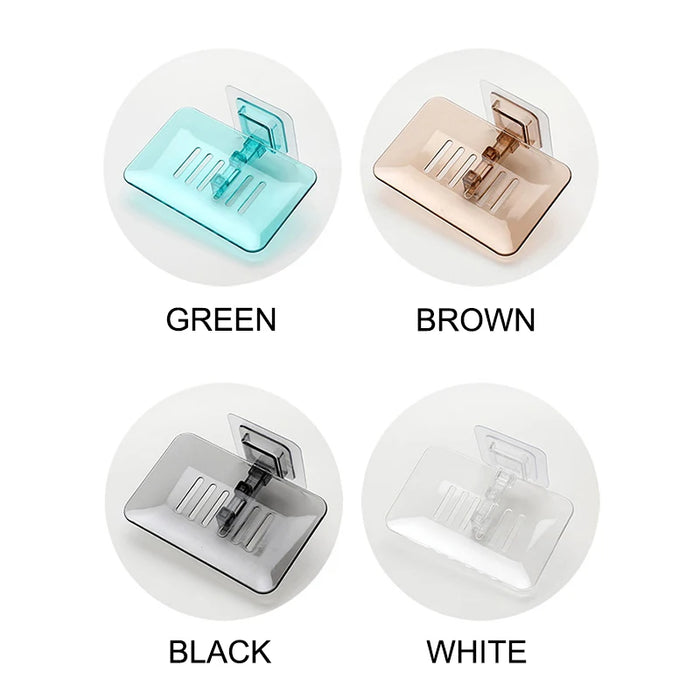 Self‑Adhesive Wall‑Mounted Soap Holder with Drain — Transparent & Colour Options