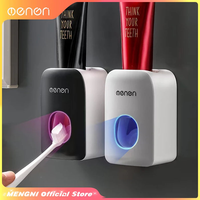 Automatic Toothpaste Dispenser & Dust‑Proof Toothbrush Holder — Wall‑Mount Squeezer Bathroom Set