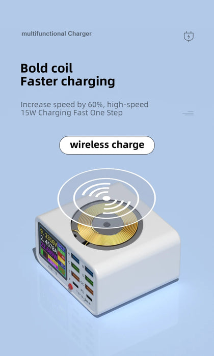 8-Port Wireless Fast Charging Station — 15W Wireless, 65W Total, PD & QC