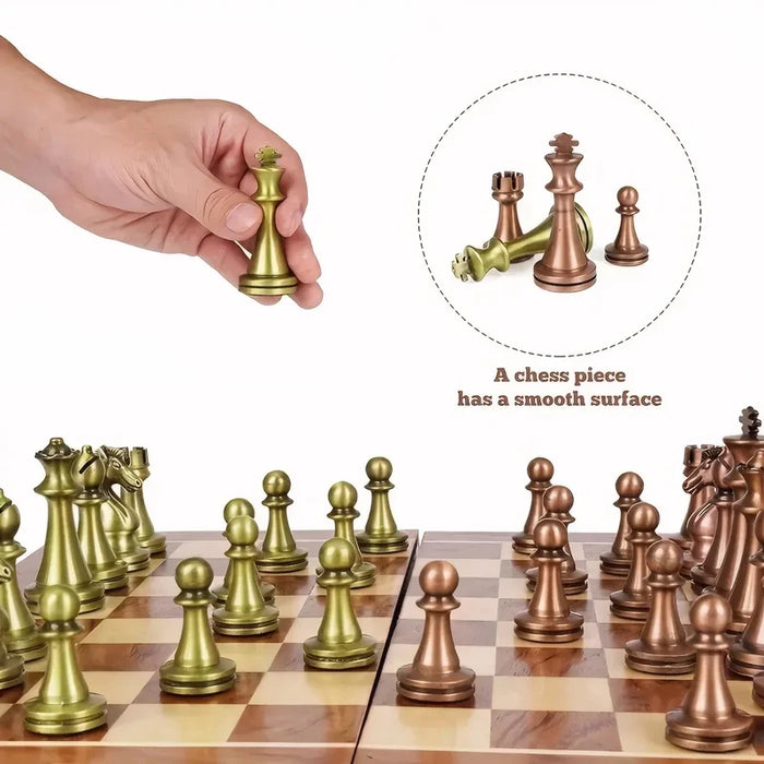30cm (11.8in) Antique Bronze Foldable Chess Set with Alloy Weighted Pieces