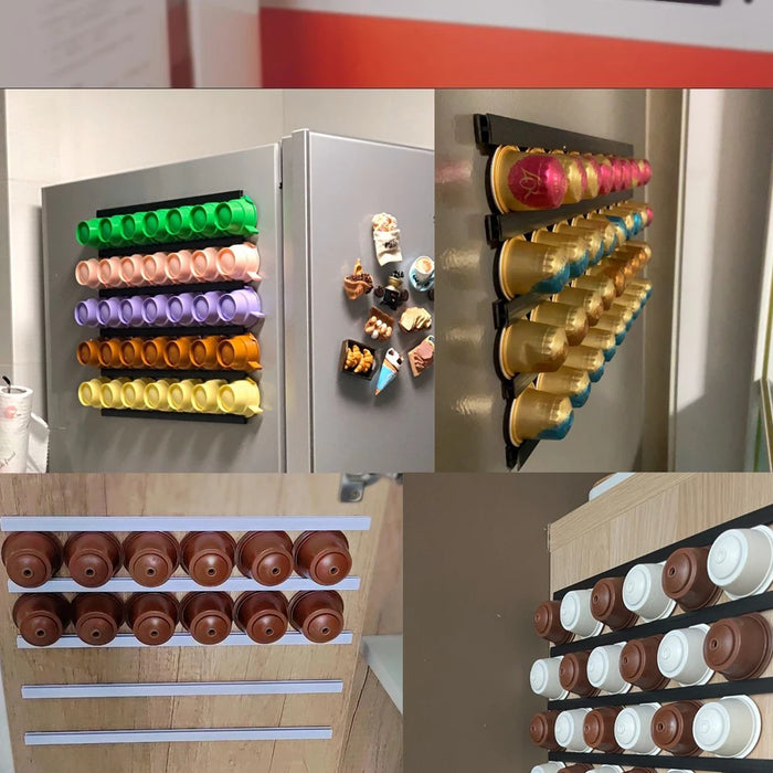 Universal Coffee Capsule Holder – 10 Adhesive Strips for K‑Cup, Nespresso, Dolce Gusto