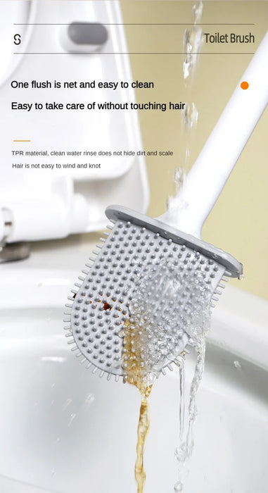 Mini Silicone Toilet Brush — Detachable Pole & Drip-Proof Holder