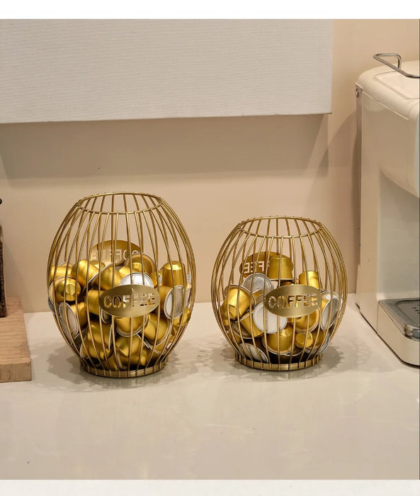 Large Capacity Iron Coffee Pod Holder – Stackable Capsule Storage (Black or Gold)