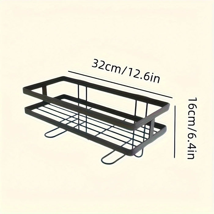 Non-Perforated Single-Tier Bathroom Storage Rack — Compact Toilet Shelf (White/Black)