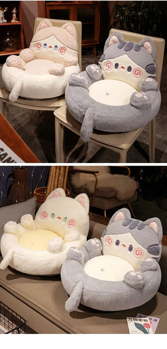 Tatami Floor Cushion with Backrest — 50×50cm Faux Rabbit Fur Lazy Seat (Grey/Pink)