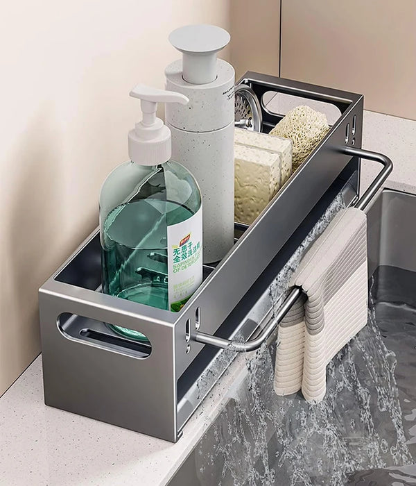 Extra-Large Carbon Steel Sink Caddy - Sponge & Soap Dish Countertop Organiser Rack