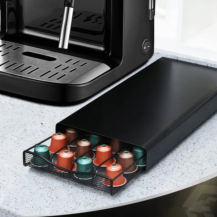 40-Capsule Coffee Pod Holder — Black Stainless Steel for Nespresso Capsules