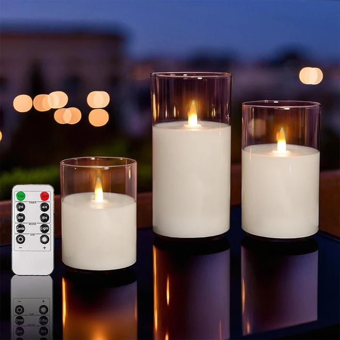 Acrylic Flameless Flickering Candles with Remote & Timer — Battery LED Pillars